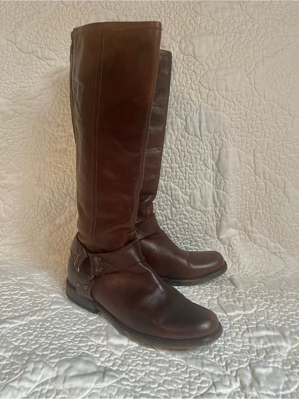 Frye tall harness riding boots in Deep Brown